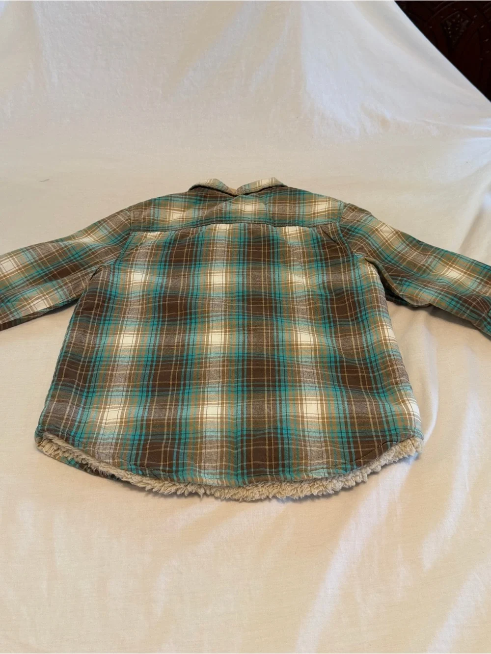Crazy 8 Kids Plaid Sherpa-Lined Shirt Jacket - Teal & Brown Size S 5/6
